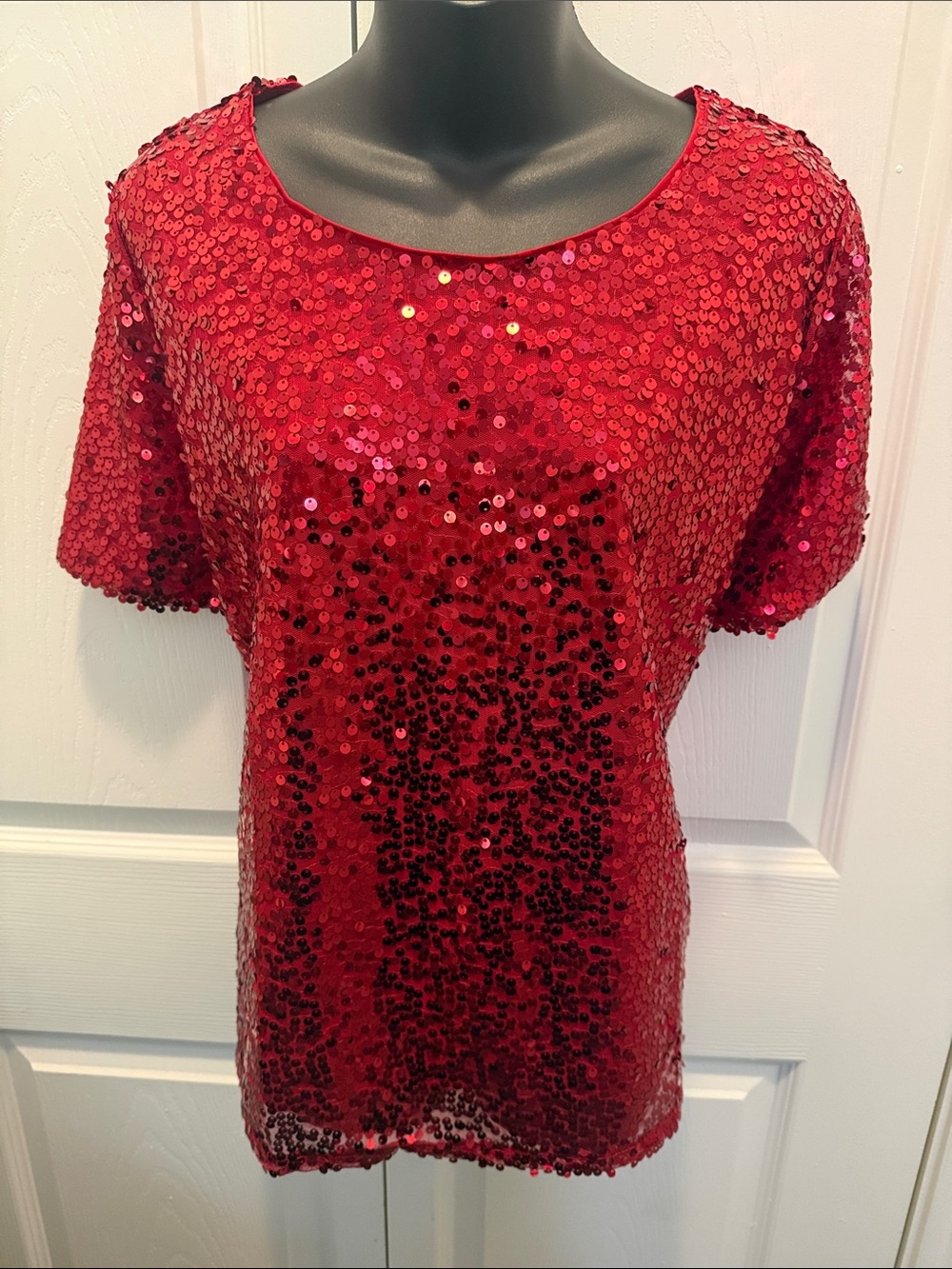 Cato Red Sequin Short-Sleeve Top